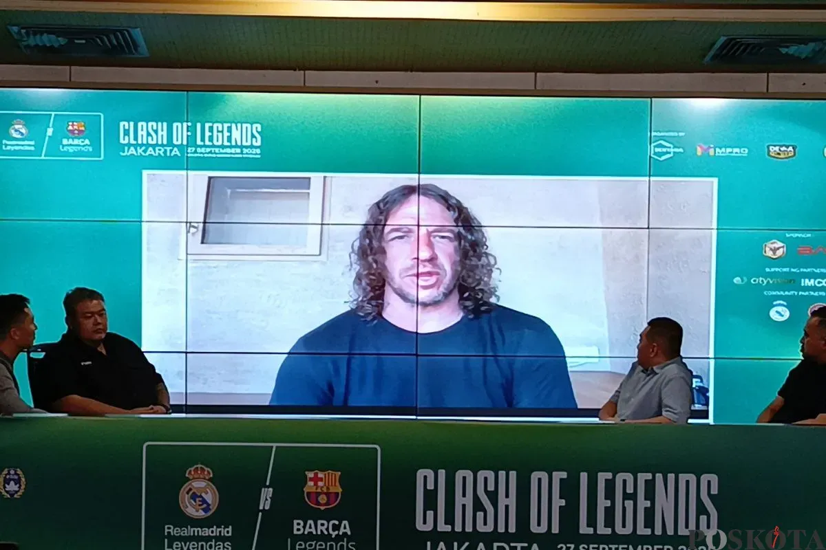 Konferensi pers Clash of Legends antara legenda Real Madrid VS legenda Barcelona di SUGBK, Jakarta Pusat, Jumat, 8 Agustus 2025. (Sumber: Poskota/Ali Mansur)