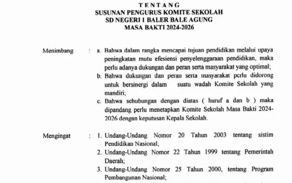 Unduh Contoh SK Komite Sekolah SD 2025: Format Word Lengkap Lampiran Siap Pakai (Sumber: www.sdnegeri1balerbaleagung.sch.id)