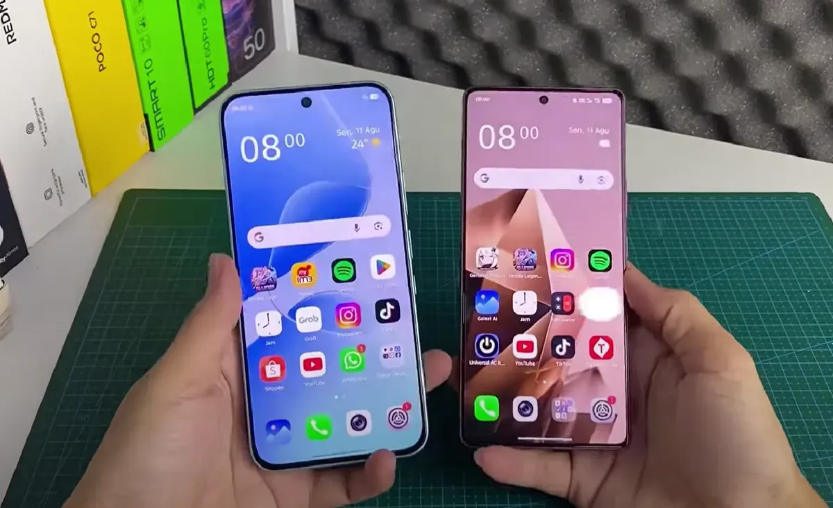 Desain depan Infinix Hot 60 Pro dengan gradasi warna biru yang minimalis dan elegan. (Sumber: Youtube/@HpBae)