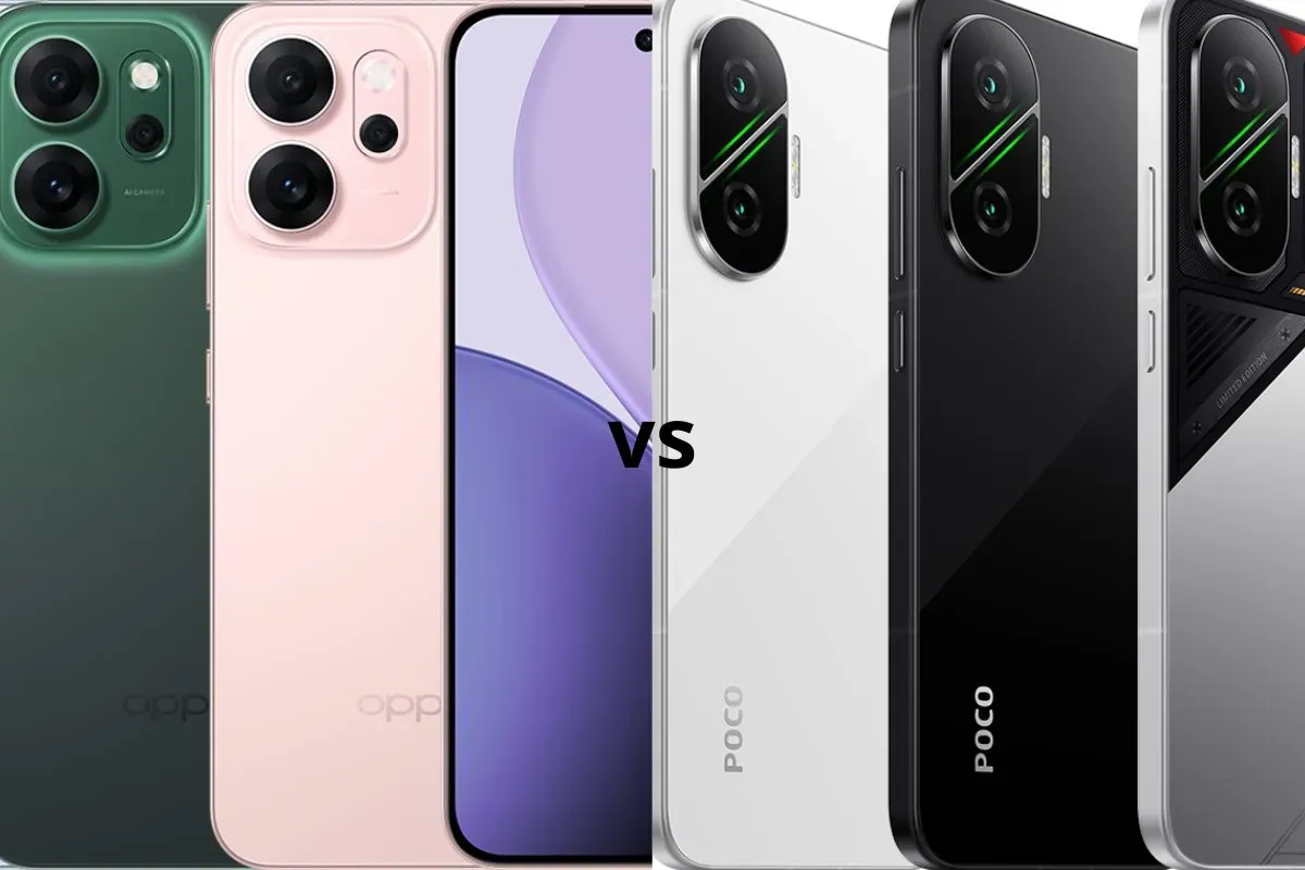 Oppo Reno 14F vs Poco F7 5G (Sumber: Canva Edit)