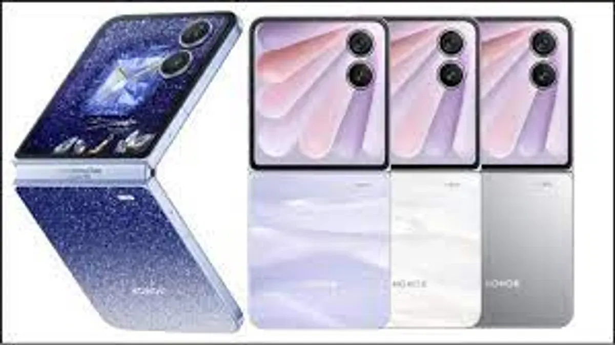 Honor V Flip 2 hadir dengan desain layar luar besar dan kamera belakang simetris, siap bersaing di pasar ponsel lipat 2025. (Sumber: Pinterest)