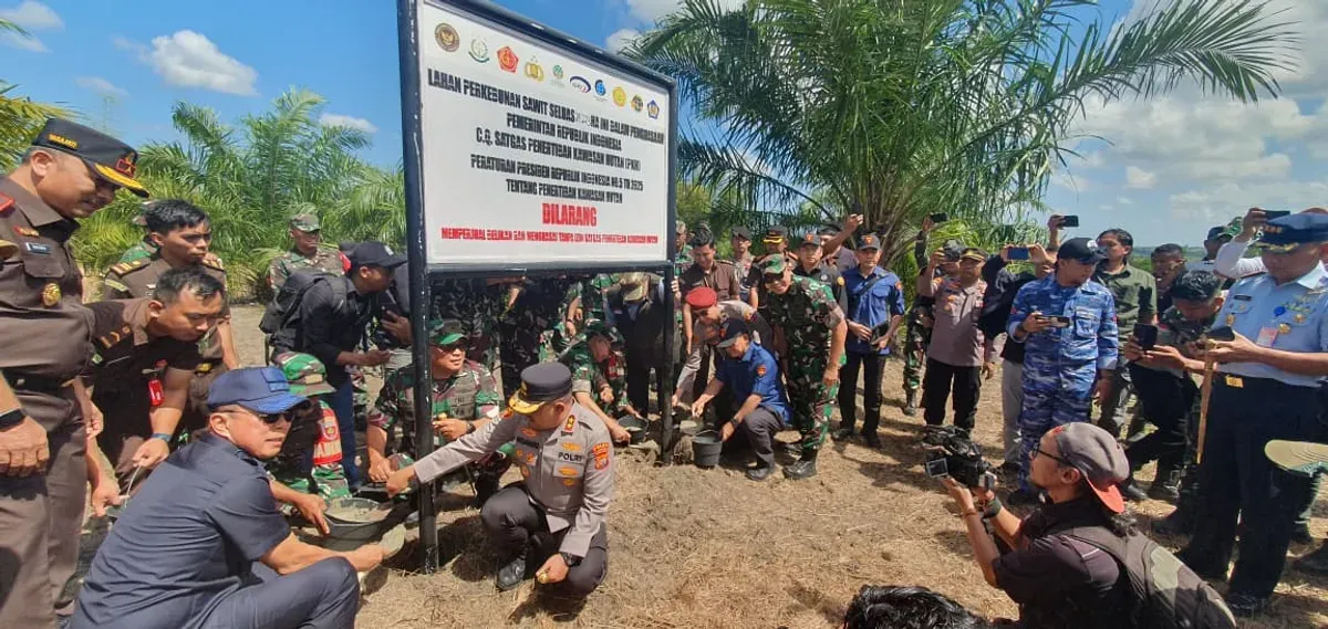 Satgas PKH RI menertibkan lahan sawit ilegal di Kabupaten Bombana, Sulawesi Tenggara, yang tidak sesuai dengan perizinan yang dimiliki. (Sumber: Dok. Kejagung RI)