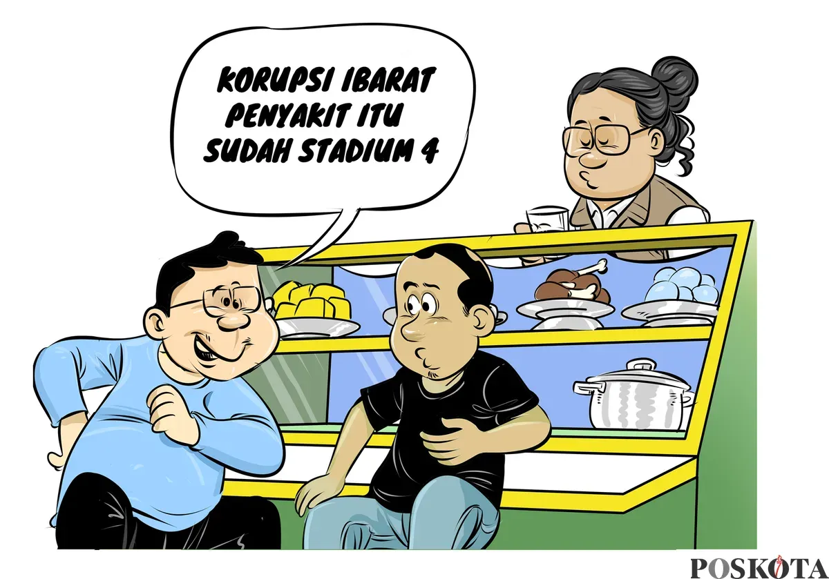 Ilustrasi obrolan warteg soal korupsi. Warga menilai praktik korupsi sudah mengakar parah, bahkan diibaratkan seperti penyakit stadium 4. (Sumber: Poskota/Arif Setiadi)