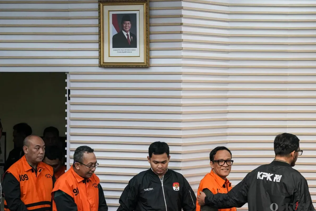 Wamenaker Immanuel Ebenezer ditetapkan KPK sebagai tersangka kasus pemerasan di Gedung Merah Putih, Kelurahan Guntur, Kecamatan Setiabudi, Jakarta Selatan, Jumat, 22 Agustus 2025. (Sumber: Poskota/Bilal Nugraha Ginanjar)