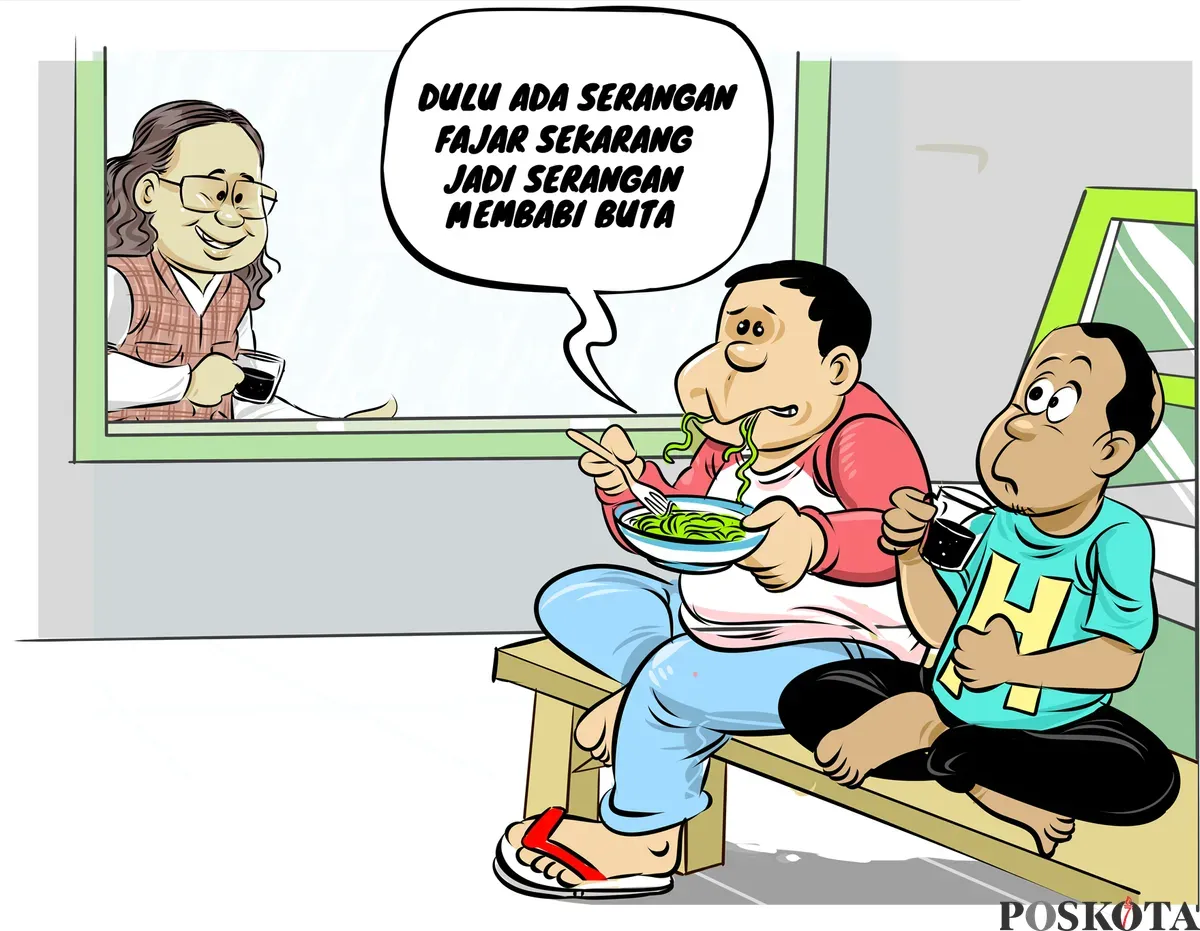 Ilustrasi obrolan warteg membahas praktik politik uang di Indonesia, yang disebut kian masif dan tak lagi sebatas “serangan fajar” melainkan “serangan membabi buta”. (Sumber: Poskota/Arif Setiadi)