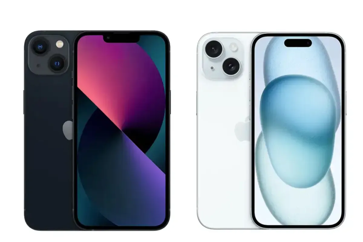 Potret iPhone 13 (kiri) dan iPhone 15 (kanan). (Sumber: iBox)
