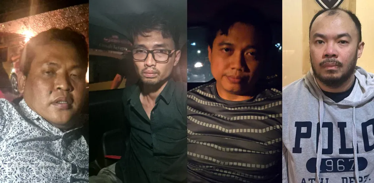 Tampang empat aktor intelektual kasus penculikan dan pembunuhan Ilham Pradipta yang ditangkap Jatanras Polda Metro Jaya. (Sumber: Dok Polda Metro Jaya)