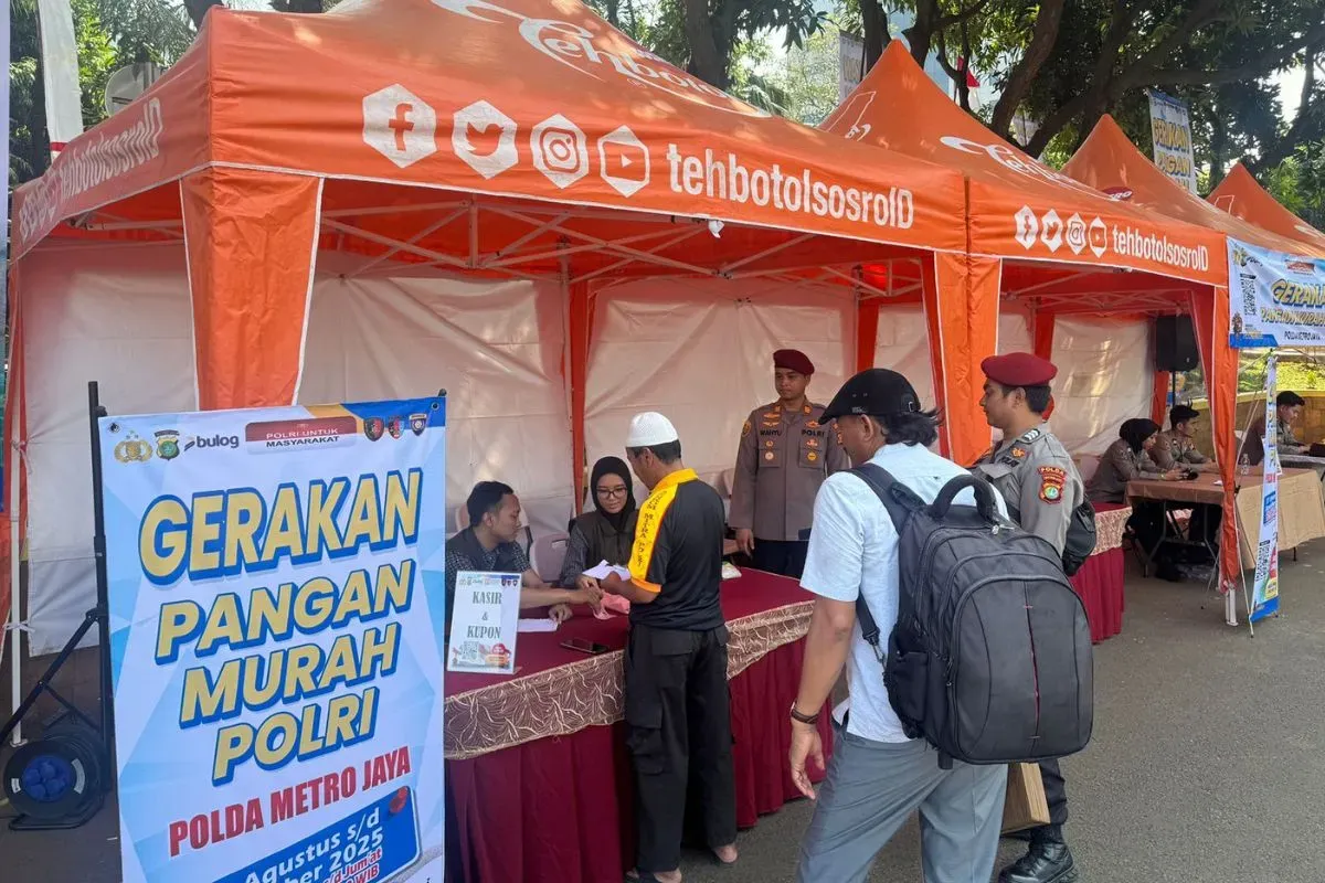 Gerakan Pangan Murah menjual beras SPHP dengan harga terjangkau di Lapangan Presisi Polda Metro Jaya, Jakarta Selatan, Rabu, 27 Agustus 2025. (Sumber: Dok. Polda Metro Jaya)