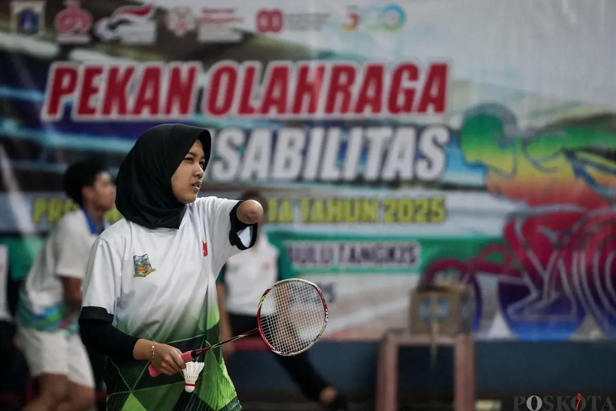 Penyandang disabilitas mengikuti Pekan Olahraga Penyandang Disabilitas Tingkat Provinsi DKI Jakarta Tahun 2025 di Jakarta International Roller Track Arena (JIRTA) dan GOR Sunter, Tanjung Priok, Jakarta Utara, Rabu, 27 Agustus 2025. (Sumber: Poskota/Bilal Nugraha Ginanjar)