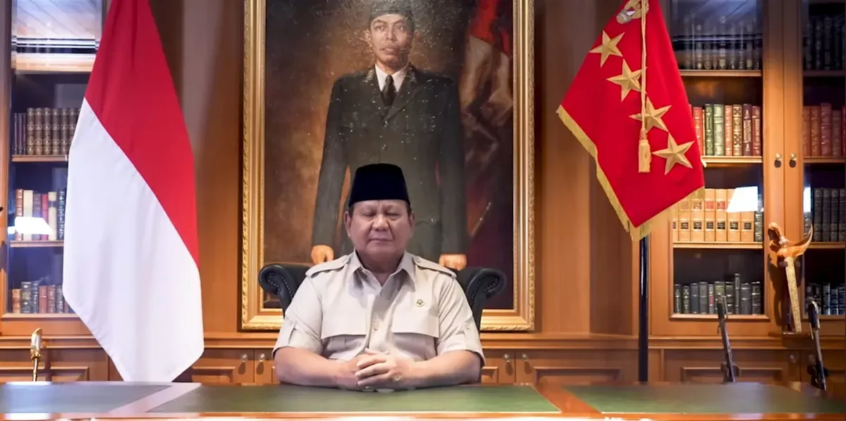 Presiden Prabowo Subianto menyampaikan keprihatinan mendalam atas insiden yang terjadi padat saat aksi unjuk rasa di depan Gedung DPR, Kamis, 28 Agustus 2025. (Sumber: Setneg)