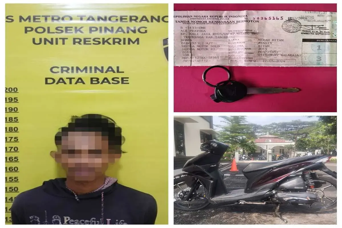 Tampang pelaku pencurian kendaraan bermotor (curanmor), berinisial R, 24 tahun, yang berhasil ditangkap usai sempat buron selama kurang lebih enam bulan. (Sumber: Polsek Pinang)