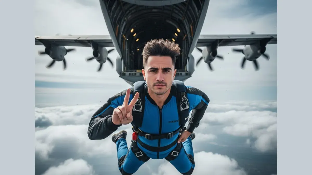 Foto skydiving spektakuler dengan prompt gemini ai (Sumber: Gemini AI)
