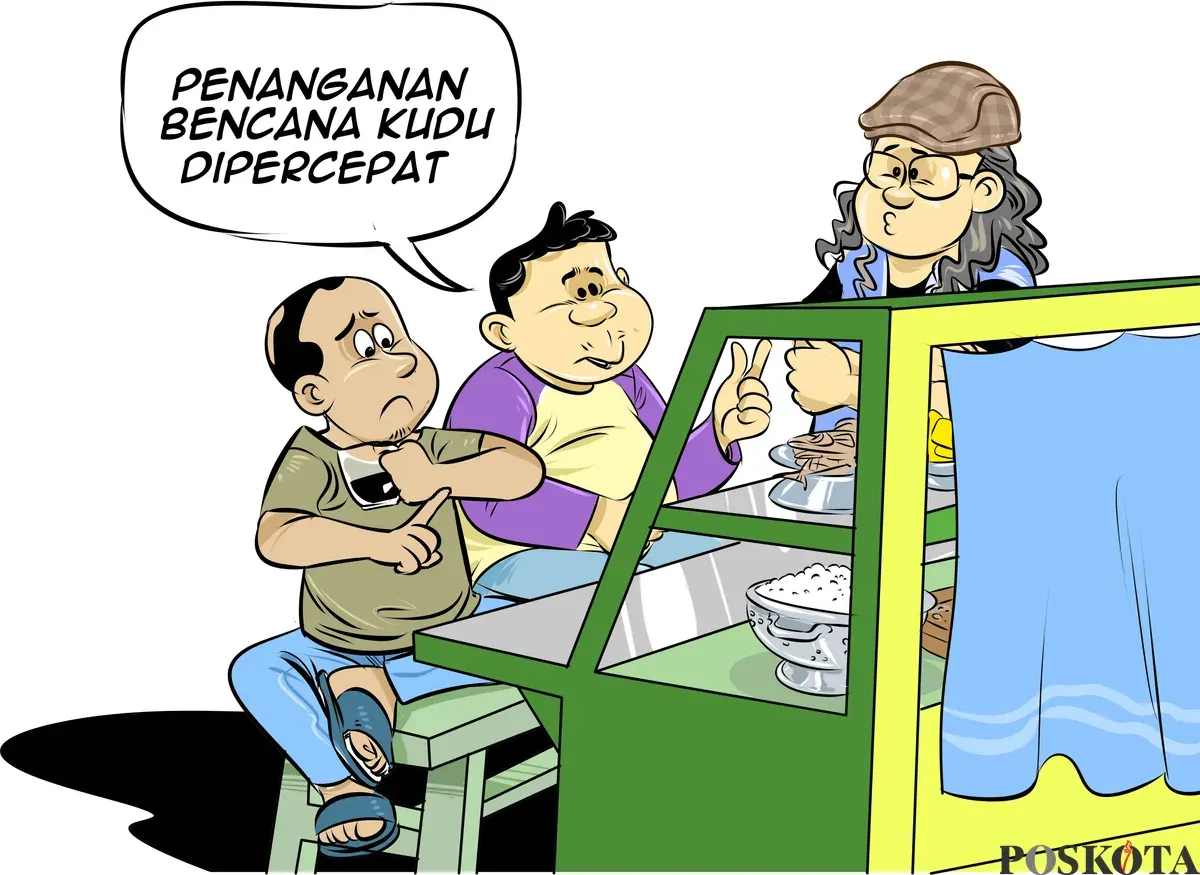 Obrolan tiga sahabat tentang banjir bandang, tuntutan mereka jelas, bahwa penanganan bencana kudu dipercepat. Gerak cepat dan penanganan komprehensif dianggap lebih penting daripada perdebatan status bencana nasional. (Sumber: Poskota/Arif Setiadi)