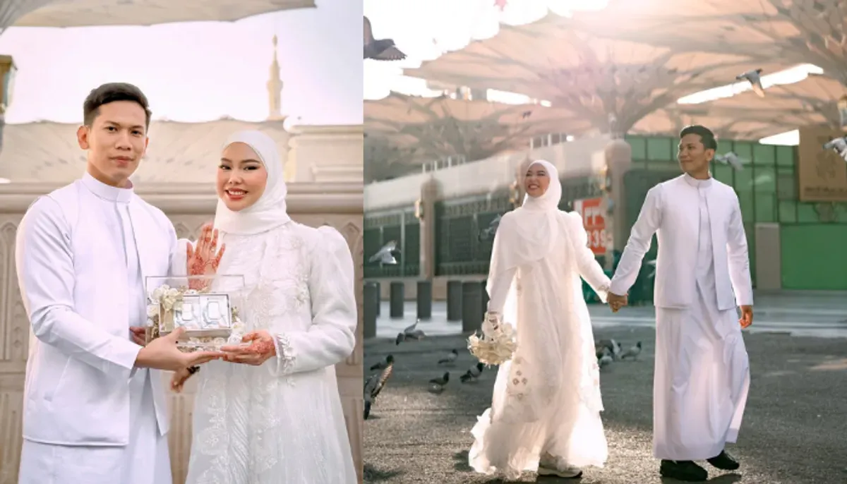 Selebgram Dara Arafah resmi menikah dengan Rehan Mubarak di Madinah, Jumat 28 November 2025. (Sumber: Instagram/@daraarafah, @rehanmubarak)