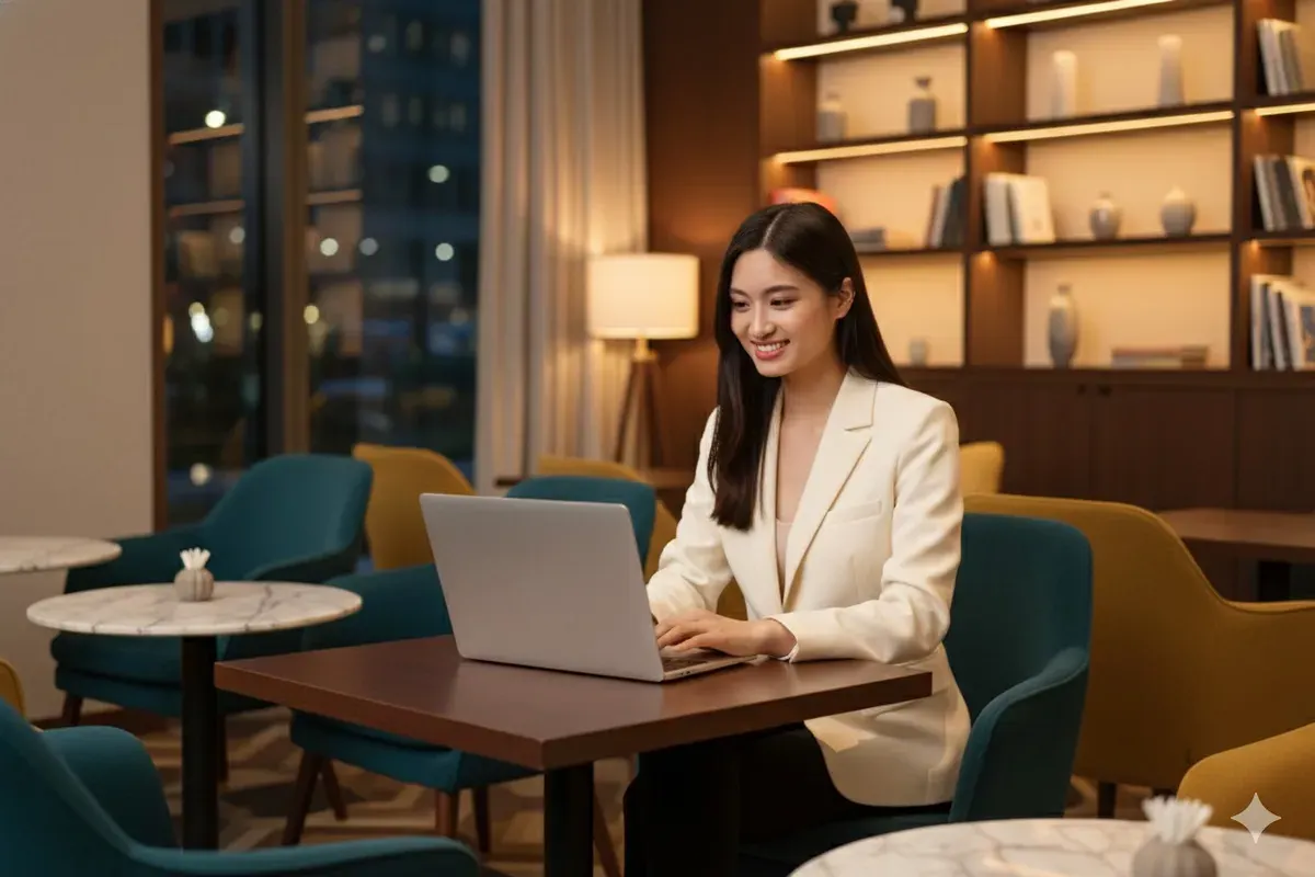 Hasil edit prompt Gemini AI wanita cantik di cafe aesthetic (Sumber: Freepik/benzoix)