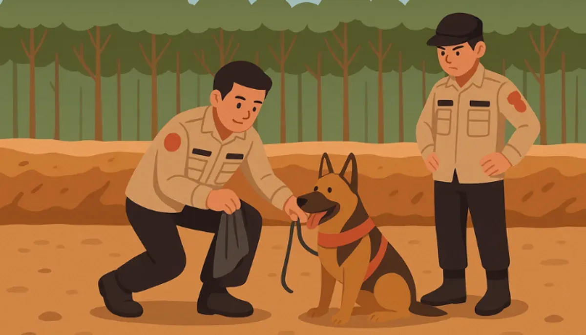 Ilustrasi - Kisah heroik Reno, anjing K-9 Polda Riau yang tewas karena kelelahan saat misi SAR di Agam. Ia mendapatkan pemakaman kedinasan penuh kehormatan sebagai pahlawan berbulu. (Sumber: AI Generated)