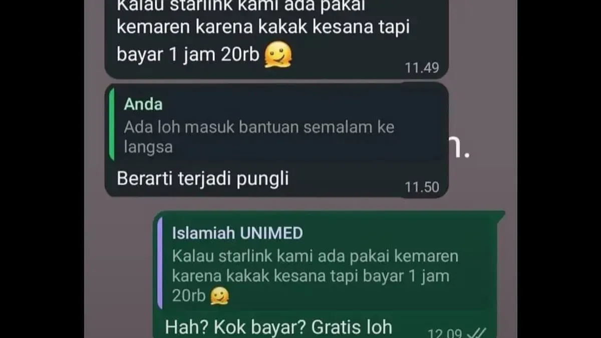 Tangkapan layar dugaan pungli internet Starlink kepada korban banjir Sumatera. (Sumber: X/@narraesya)