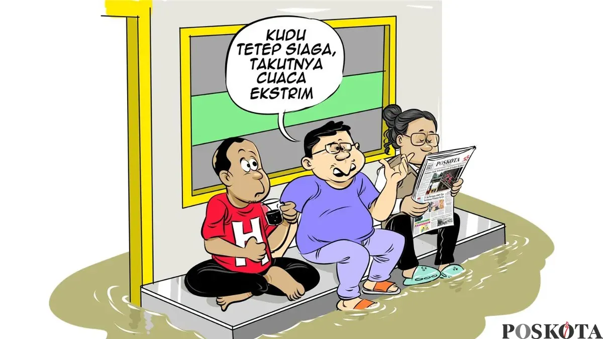 Obrolan Warteg tentang cuaca ekstrem. (Sumber: Poskota/Arif Setiadi)