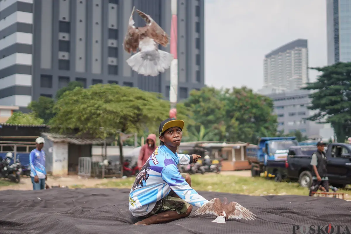 Sejumlah warga menerbangkan burung merpati di kawasan Menteng Pulo, Jakarta, Rabu, 3 Desember 2025. (Sumber: Poskota/Bilal Nugraha Ginanjar)
