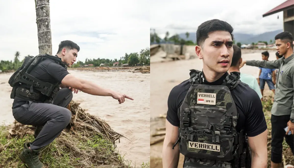 Penampilan Verrell Bramasta saat meninjau lokasi banjir dan longsor Sumatera Barat. (Sumber: Instagram/@bramastavrl)