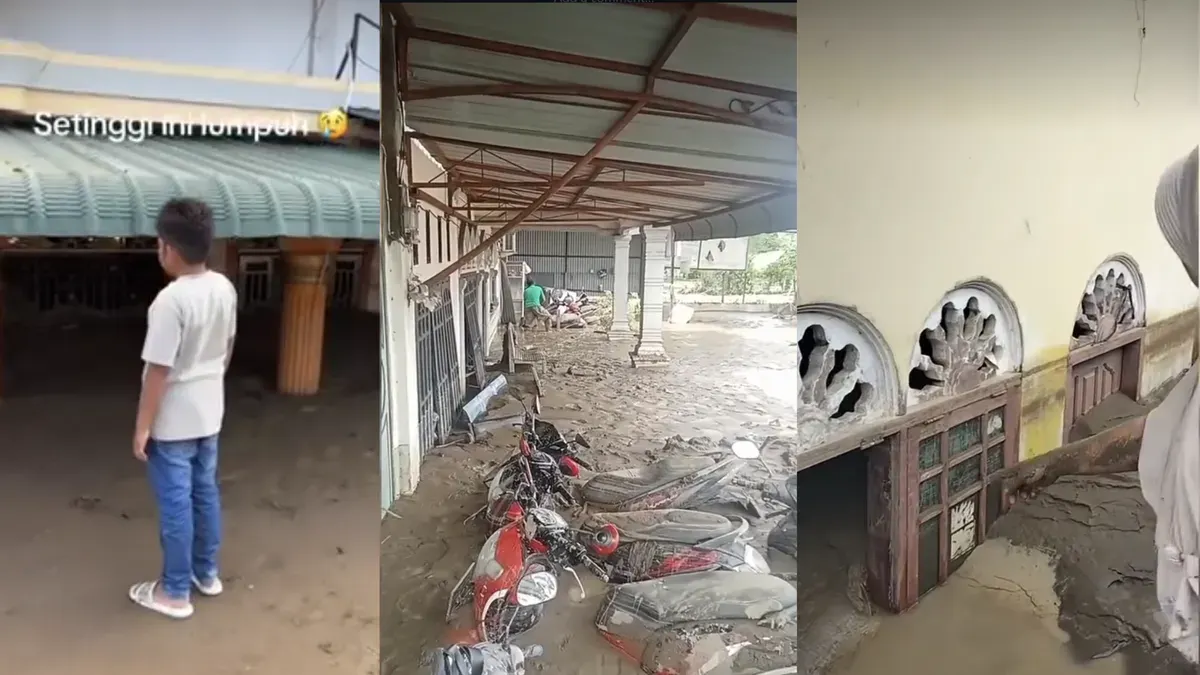 Sejumlah rumah warga di Aceh tertutup endapan lumpur mengeras pasca banjir besar, menyulitkan proses pembersihan dan evakuasi. (Sumber: Instagram/@indotodays)