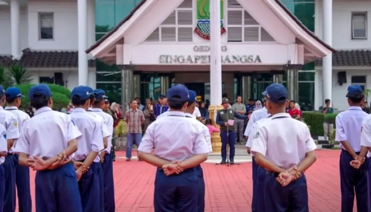 Para pelajar tingkat SMP dari berbagai sekolah dilepas Bupati Karawang, Aep Syaepuloh, untuk mengikuti pendidikan karakter kebangsaan. (Sumber: Istimewa)