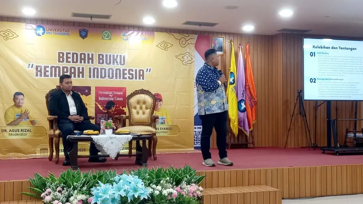 Acara resensi buku yang digelar di Universitas MH Thamrin pada Sabtu, 6 Desember 2025 (Sumber: Istimewa)