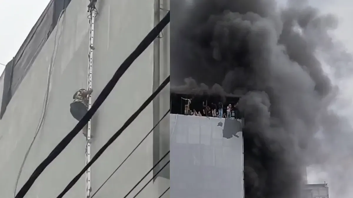 Gedung Terra Drone terbakar (Sumber: Youtube/Poskota)