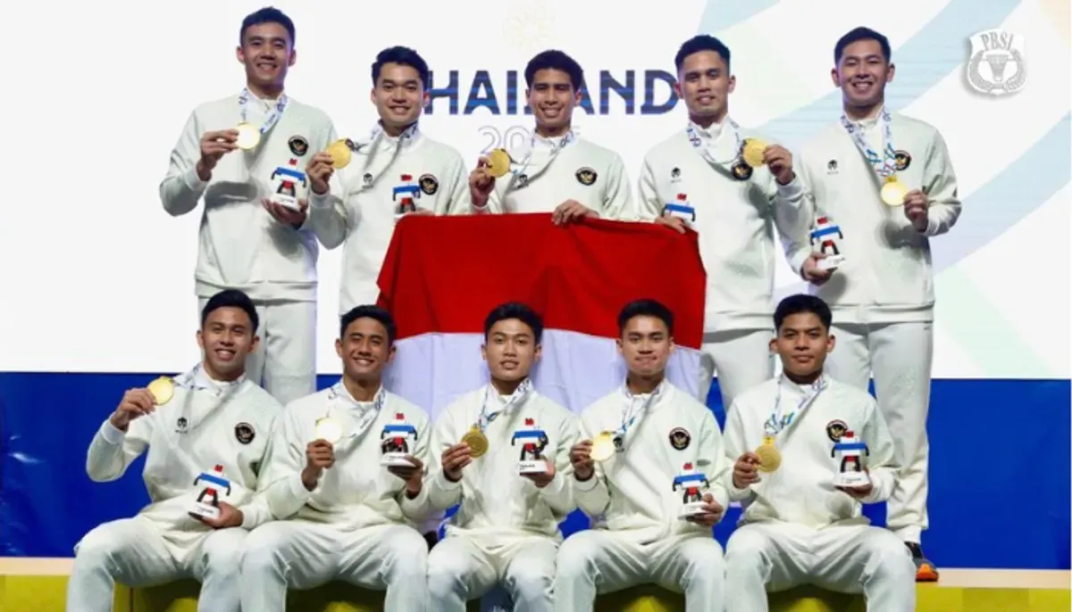 Sea Games 2025, Perolehan medali emas cabor bulu tangkis beregu putra. (Sumber: Instagram/@badminton.ina)