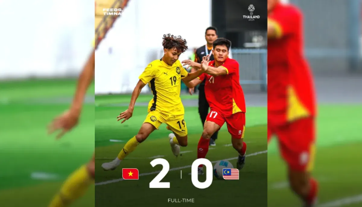 Hasil akhir Vietnam vs Malaysia 2-0 di SEA Games 2025. (Sumber: Instagram/@feeds.timnas)