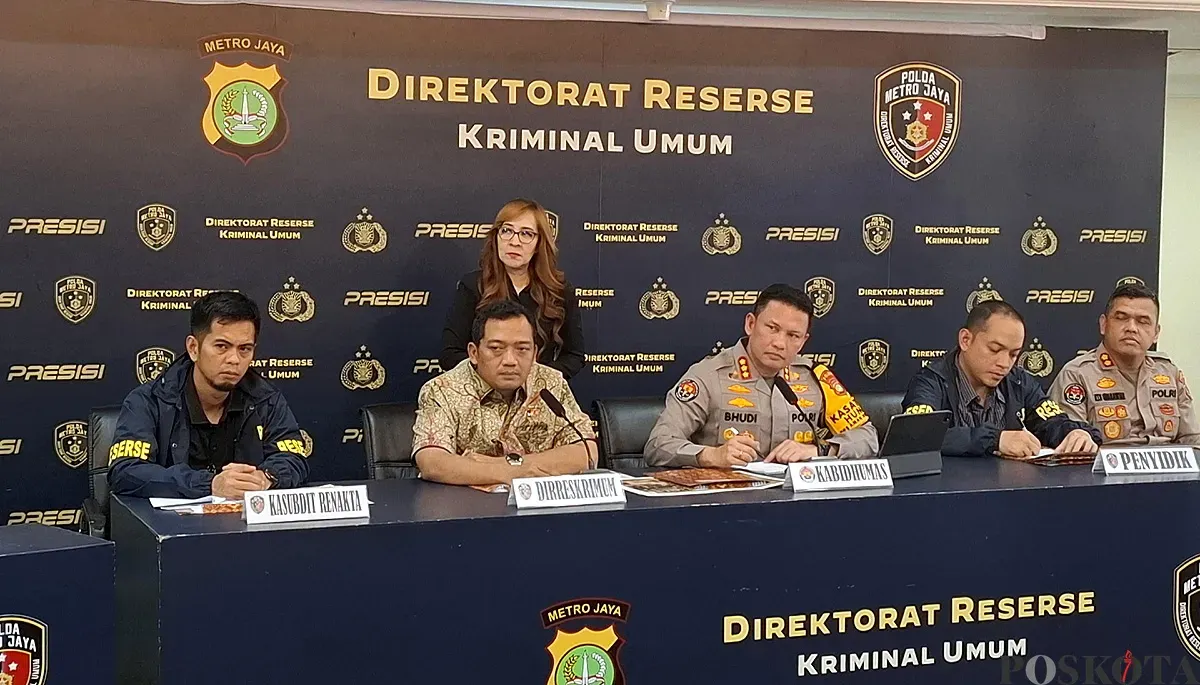 Konferensi pers Ditreskrimum Polda Metro Jaya terkait kasus dugaan penipuan dan penggelapan jasa wedding organizer (WO) by Ayu. (Sumber: POSKOTA | Foto: Ali Mansur)