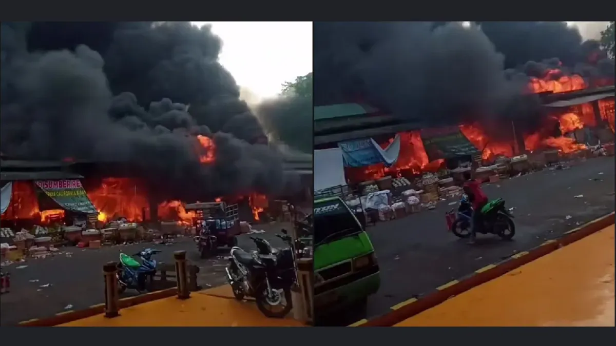 Ratusan lapak buah di pasar induk kramat jati terbakar (Sumber: TikTok/infojakarta.co.id)