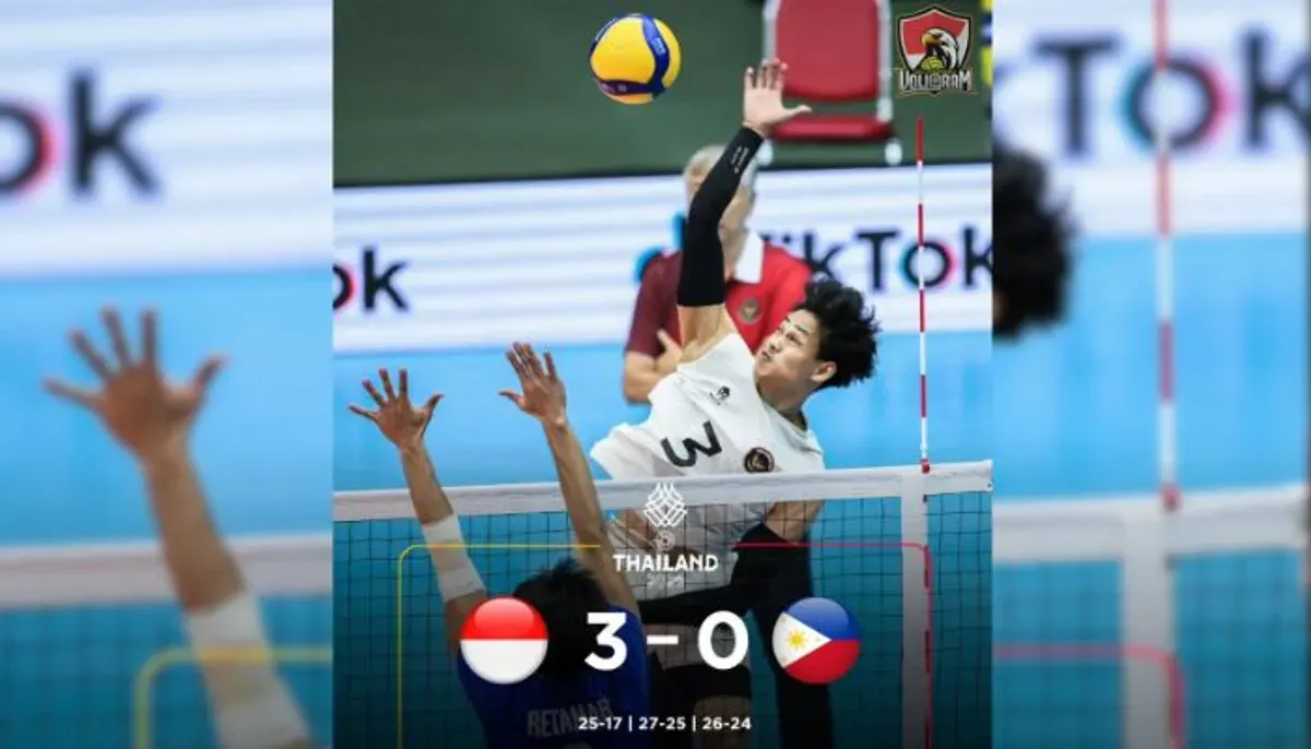 Tim voli putra Indonesia juara Grup B SEA Games 2025 setelah menaklukkan Filipina 3-0! (Sumber: Instagram/@voligram)