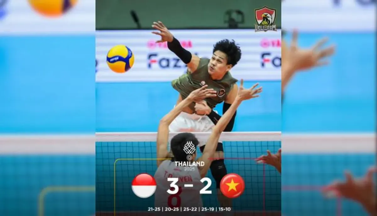 Tim voli putra Indonesia berhasil mencatat kemenangan dramatis atas Vietnam dengan skor 3-2 (21-25, 20-25, 25-22, 25-19, 15-10) di semifinal SEA Games 2025.