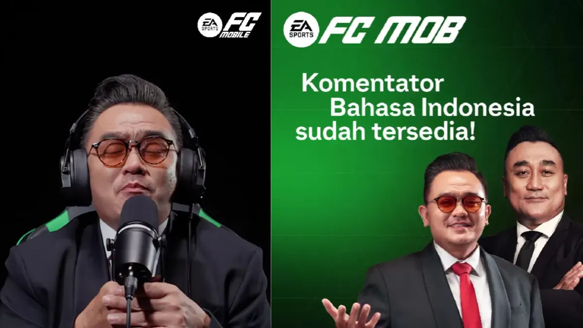Valentino Jebreeet dan Rendra Soedjono resmi menjadi komentator bahasa Indonesia di EA Sports FC Mobile, menghadirkan atmosfer sepak bola yang lebih emosional dan autentik bagi pemain Tanah Air. (Sumber: Instagram/@fcmobile)