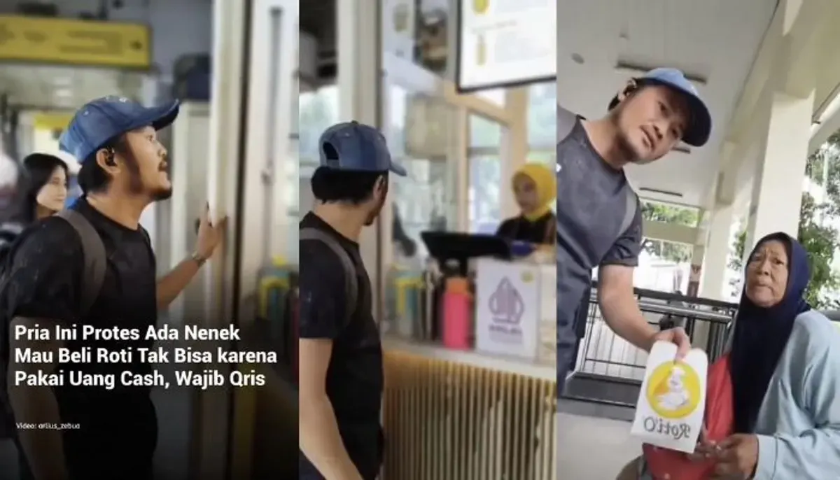 Aksi seorang pria membela nenek yang ditolak bayar tunai di Roti O Monas viral dan memicu sorotan soal diskriminasi. (Sumber: X/@idinfoterbaru)