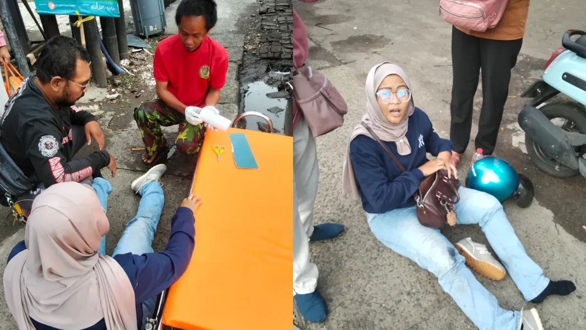 Seorang pengendara sepeda motor mengalami kecelakaan tunggal pada Senin, 29 Desember 2025 sekitar pukul 06.10 WIB di depan dealer Kawasaki arah Jakarta, Ciputat Timur, Tangerang Selatan. (Sumber: Polsek Ciputat Timur)