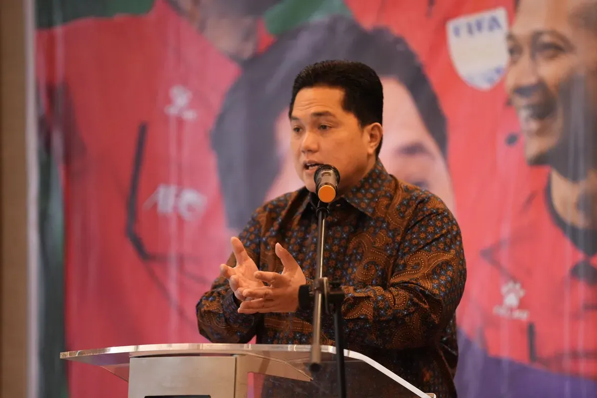 Ketum PSSI Erick Thohir dalam acara Liga 2 Mid-Season Debriefing, Preparation, and PSSI President's Interaction di Jakarta, Senin, 3 Januari 2025. (Sumber: PSSI)