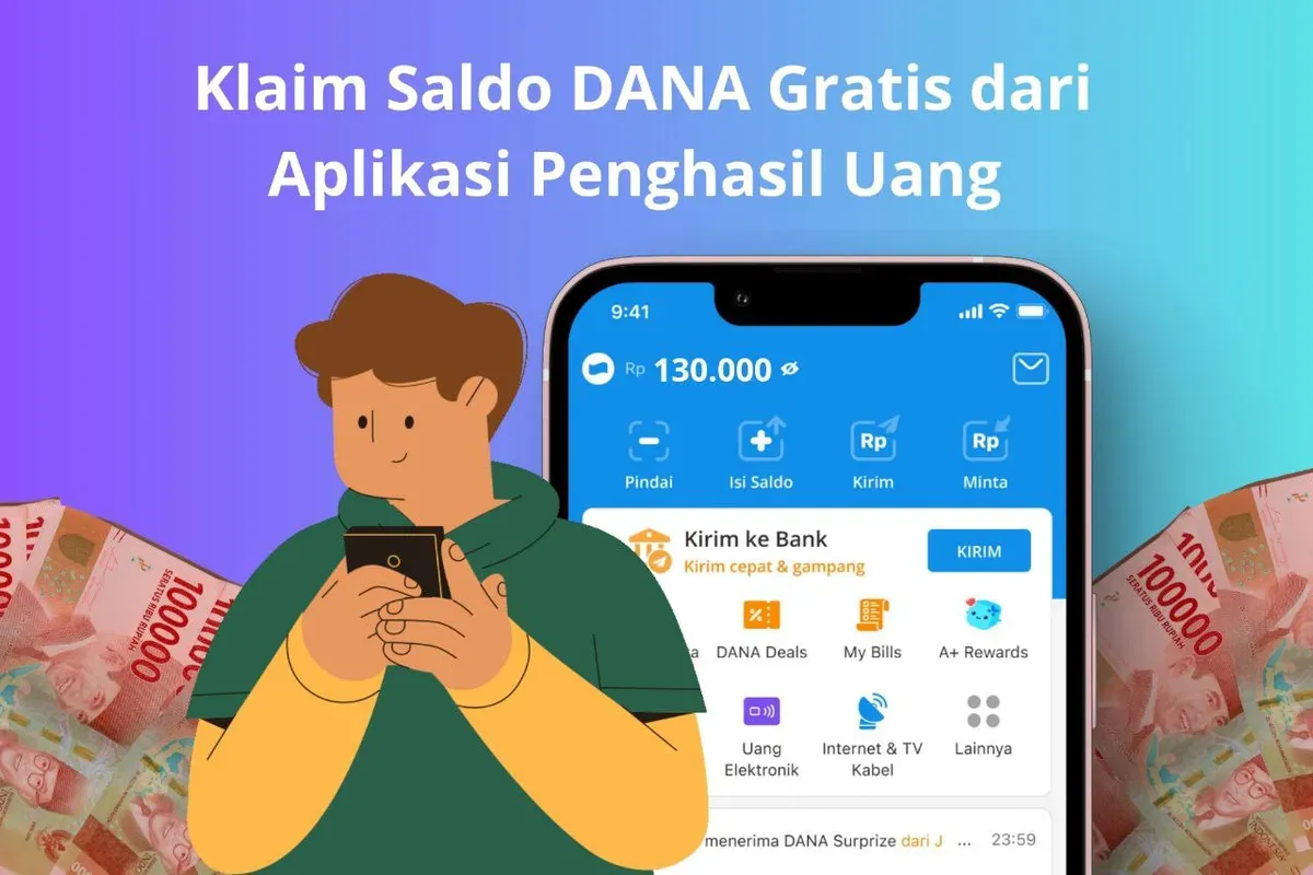 Daftar aplikasi penghasil uang yang bisa klaim saldo DANA gratis Rp130.000 setiap hari. (Sumber: Poskota/Audie Salsabila)