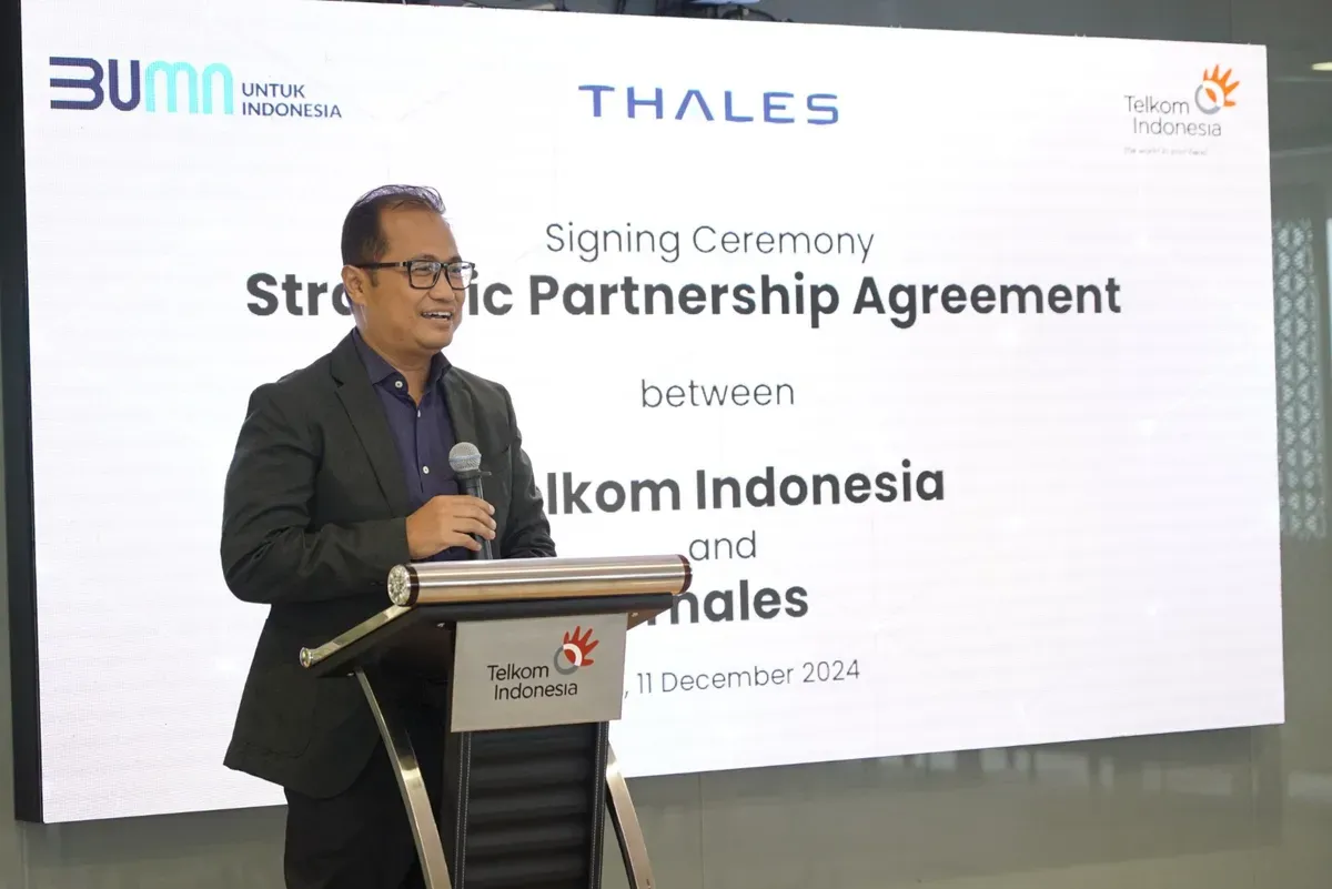 Direktur Strategic Portfolio Telkom Budi Setyawan Wijaya dalam acara penandatanganan Strategic Partnership Agreement (SPA) antara Telkom Indonesia dengan Thales, beberapa waktu yang lalu. (Sumber: Dok. Telkom)