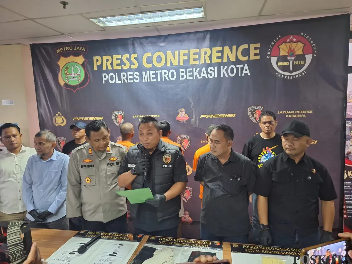 Polres Metro Bekasi Kota mengungkap kasus tindak asusila guru ngaji kepada muridnya di Jatiasih, Kota Bekasi, Selasa, 4 Februari 2025. (Sumber: Poskota/Ihsan Fahmi)