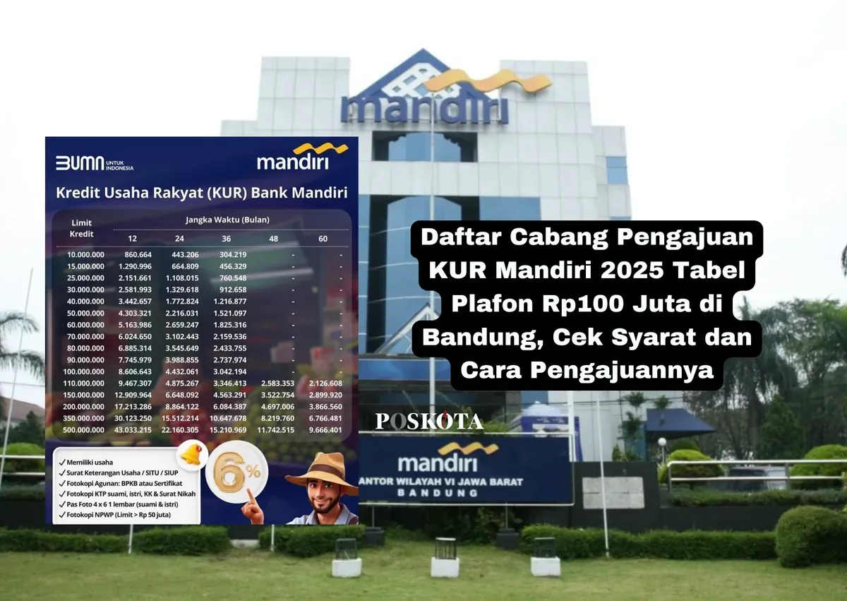 Ajukan di kantor cabang terdekat di bandung KUR Mandiri 2025 menawarkan pinjaman hingga Rp500 juta dengan bunga rendah mulai 6% per tahun. Simak tabel angsuran, syarat, dan cara pengajuannya. (Sumber: Poskota/Yusuf Sidiq)