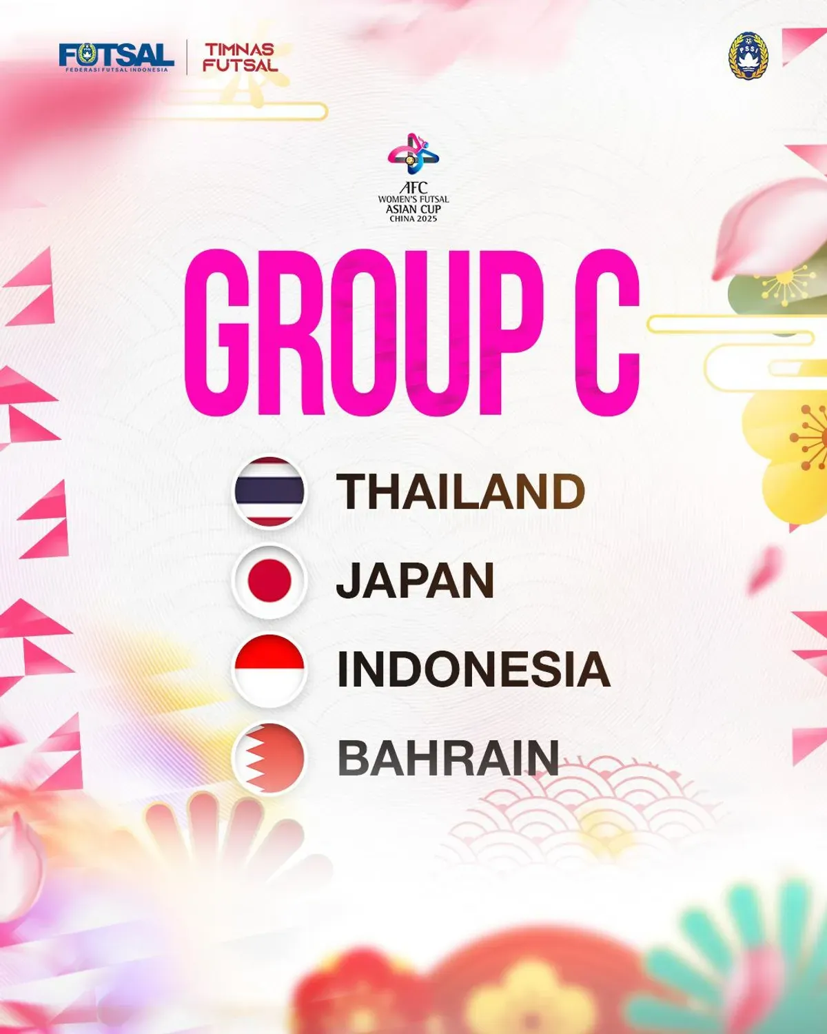 Hasil Drawing Grup C AFC Women’s Futsal Asian Cup 2025. (Sumber: PSSI)