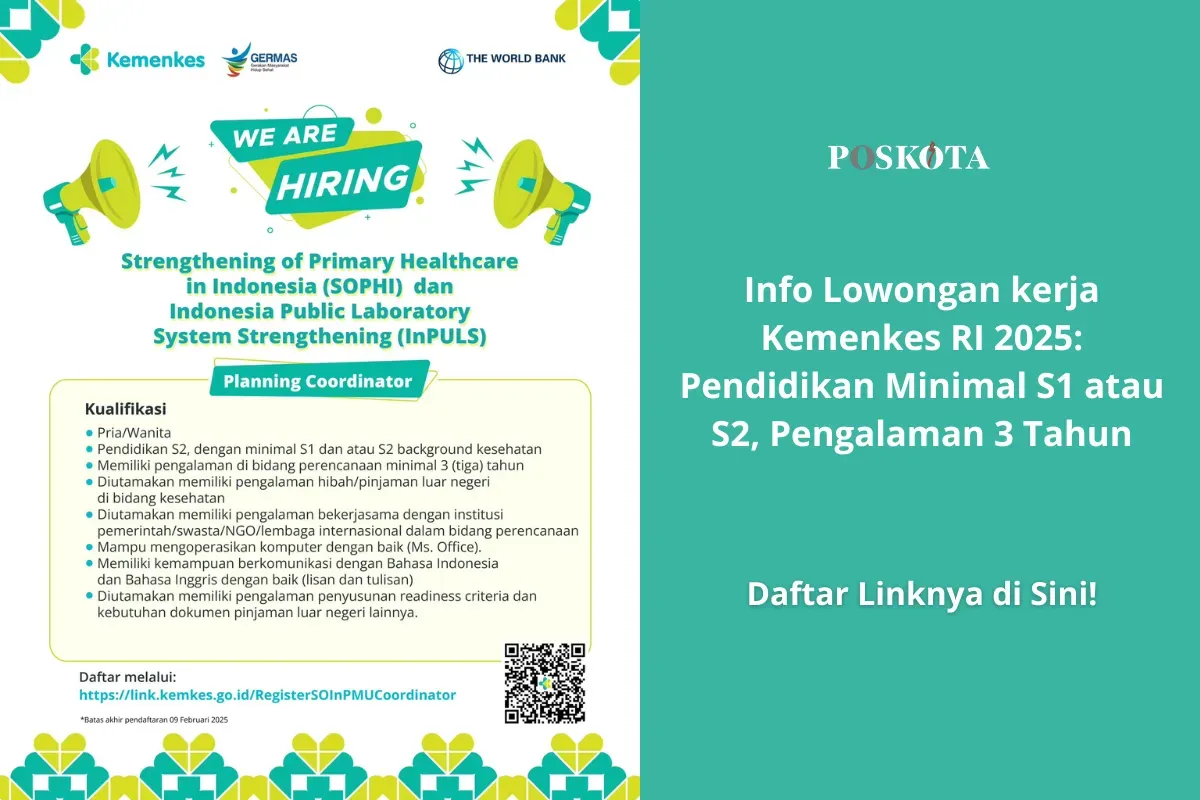 Kemenkes RI membuka peluang bagi para profesional untuk bergabung dalam proyek penguatan pelayanan kesehatan primer. Daftar sekarang sebelum 9 Februari 2025! (Sumber: Instagram/Kementerian Kesehatan)