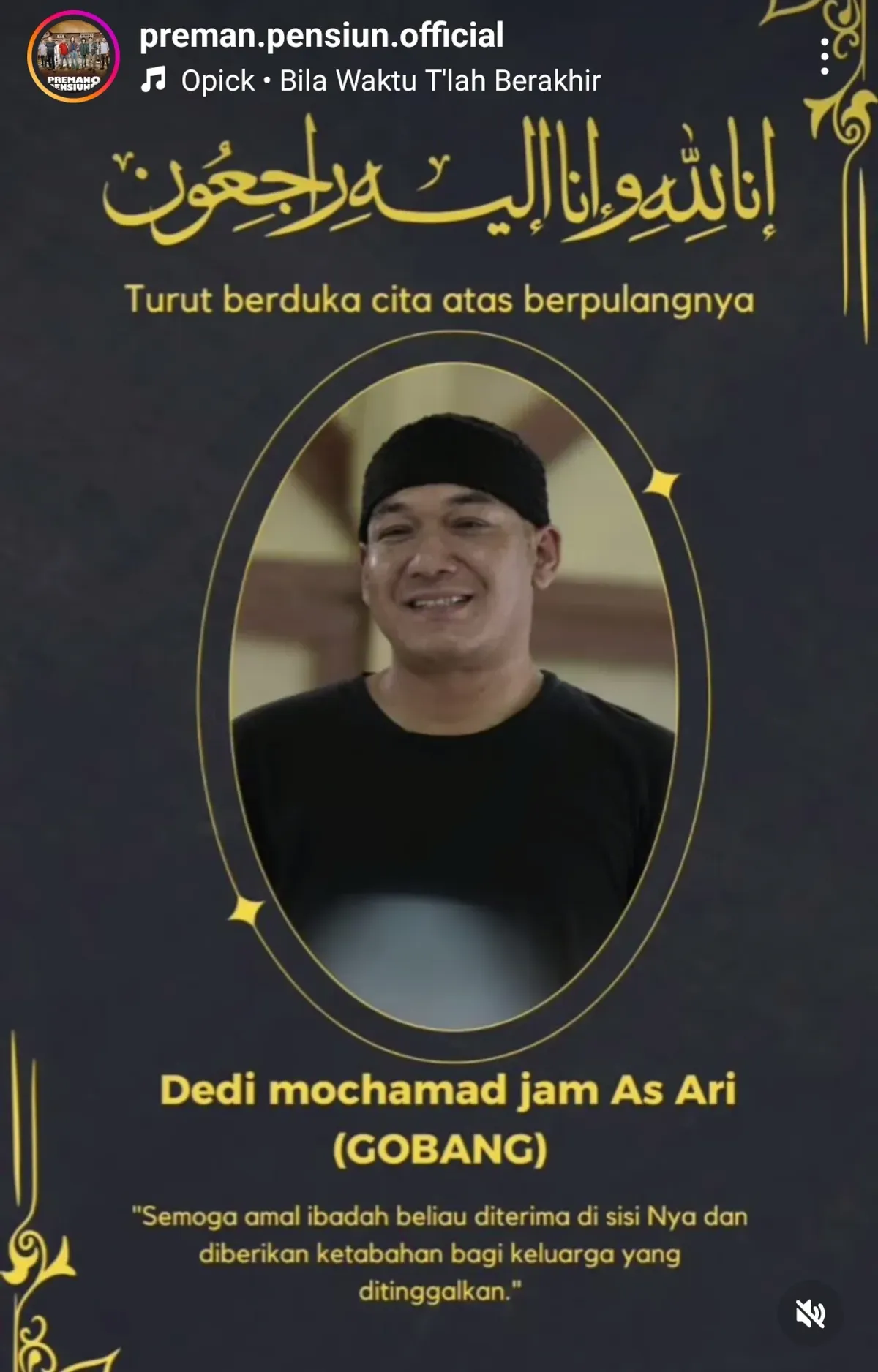 Kabar duka salahsatu pemain Preman Pensiun Kang Gobang meninggal dunia pada hari ini Jum'at, 7 Februari 2025. (Sumber: Instagram Preman Pensiun)