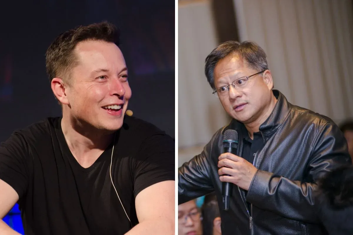 Elon Musk (kiri) dan Jensen Huang (kanan). (Sumber: Wikimedia Commons)