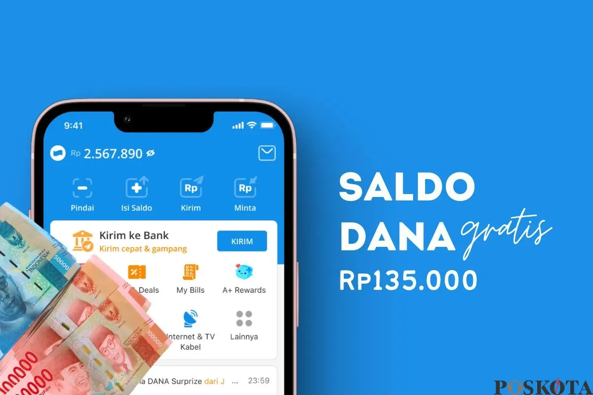 Dapatkan saldo DANA gratis Rp135.000 dari aplikasi penghasil uang. (Sumber: Poskota/Della Amelia)