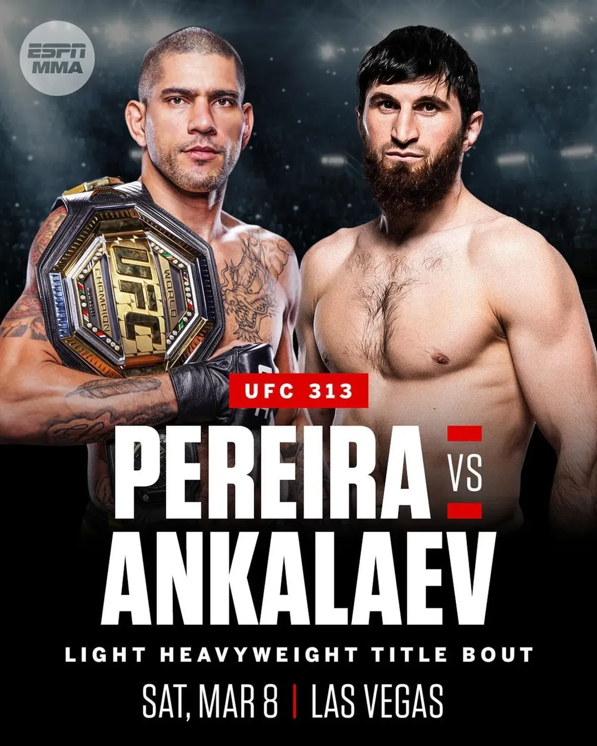 Duel Magomed Ankalaev vs Alex Pereira akan berlangsung pada 8 Maret 2025. (Sumber: IG: @espnmma)