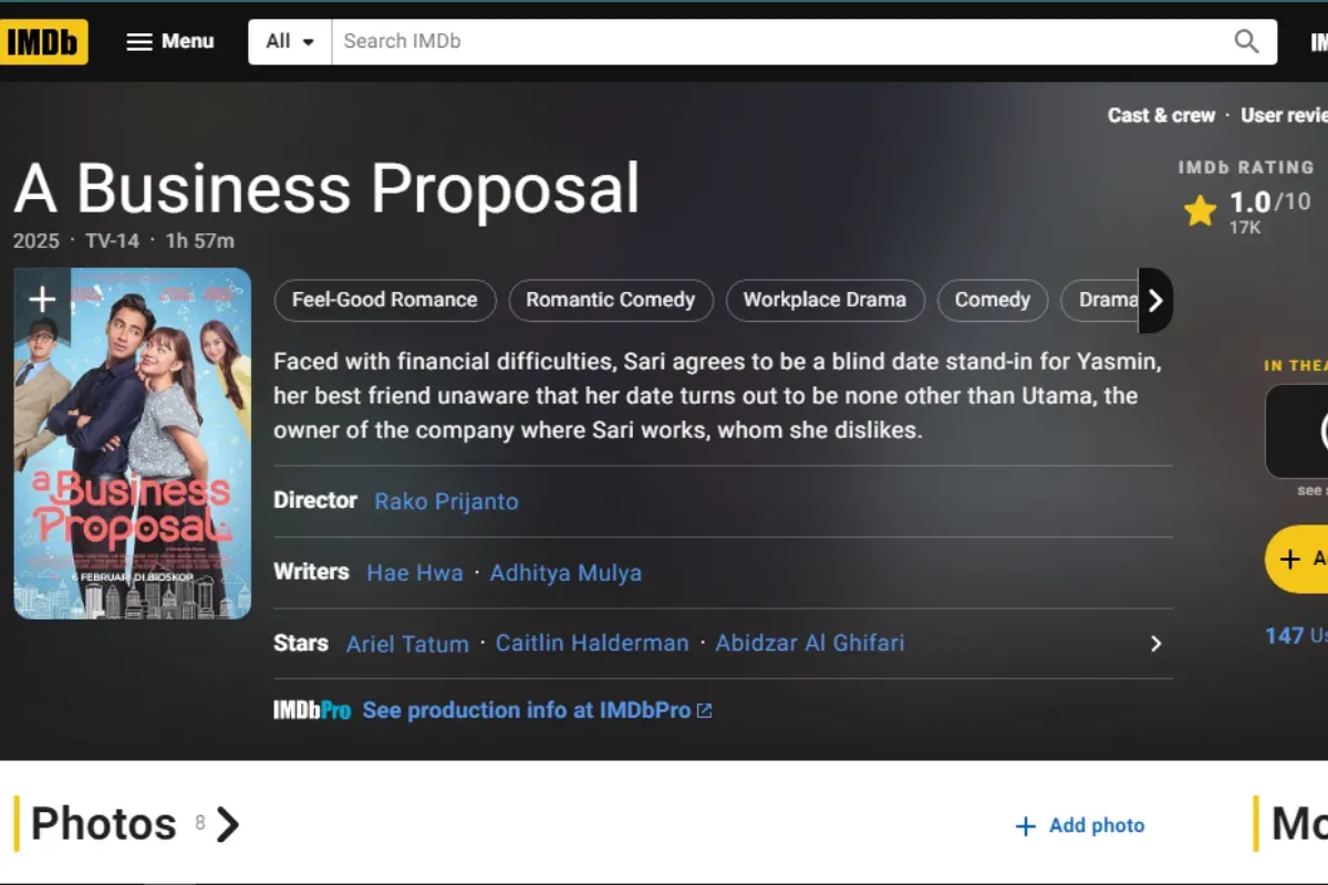 Film A Business Proposal sepi penonton bahkan di hari pertama penayangannya. (Sumber: IMDb)