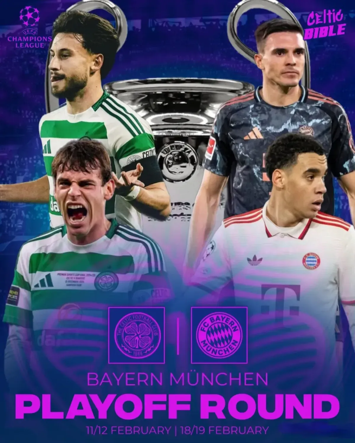 Celtic vs Bayern Munchen di playoff Liga Champions, Kamis (13/2/2025). (Sumber: Ig: @celtic_bibldle)